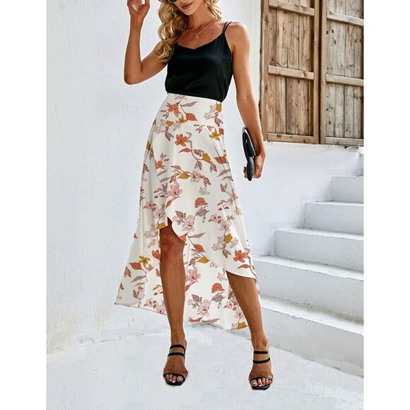 🍒 2/$20 🍒 Off White Hi-Low Skirt with Floral Pattern sz L - Picture 4 of 5